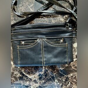 Black Crossbody Mini Bag with Yellow Stitching